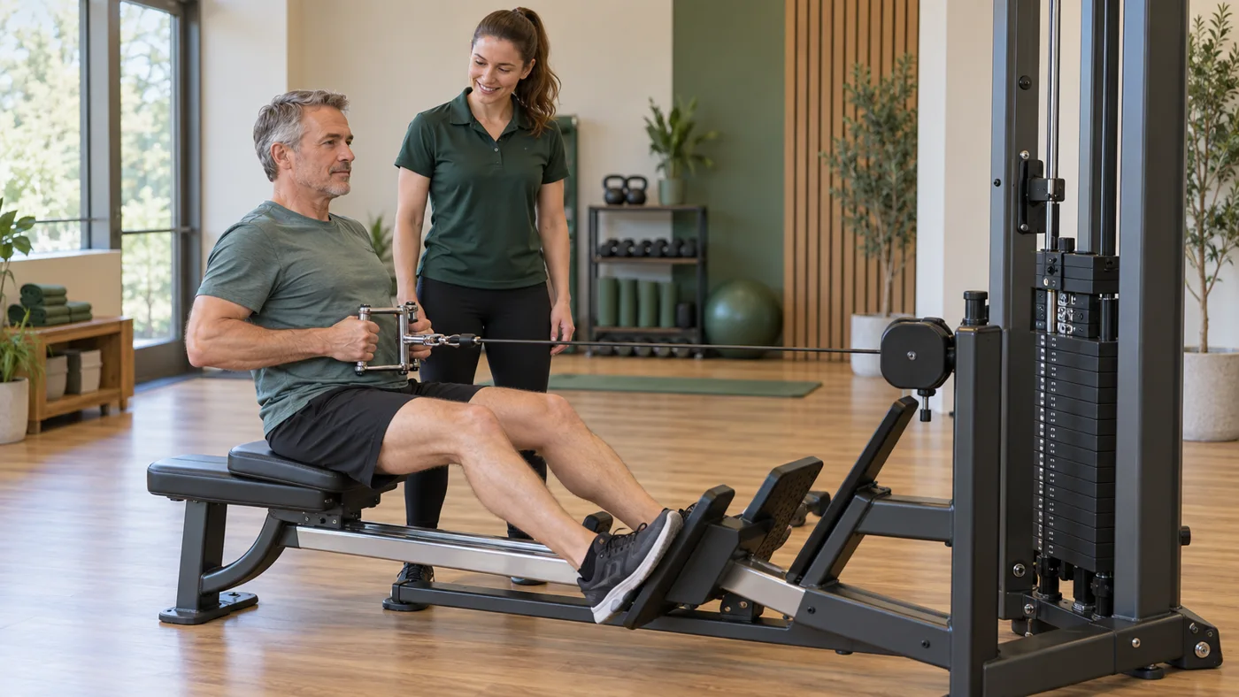 Betreutes Training am Kabelzug – KI-Symbolbild
